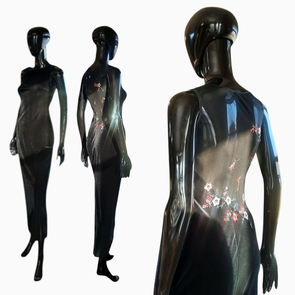 Vintage Y2K Velvet Illusion Prom Dress | Sheer Back | Made in USA | Size S